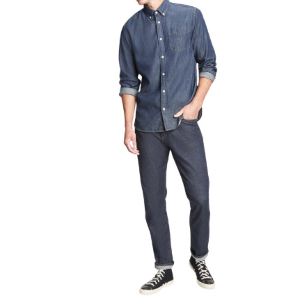 GAP Mens 33 x 32 Athletic Taper Dark Wash Blue Denim Jeasn